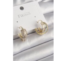 Pirinç Gold Renk Zirkon Taşlı Halka Model Kadın Küpe - TJ-BKP10001