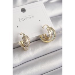 Pirinç Gold Renk Zirkon Taşlı Halka Model Kadın Küpe TJ-BKP10001