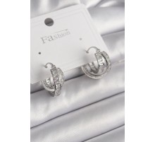 Pirinç Gümüş Renk Zirkon Taşlı Halka Model Kadın Küpe - TJ-BKP10002