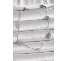 316L Çelik Gümüş Renk Zincir Yeşil Doğal Taş Kadın Bileklik - TJ-BB6594