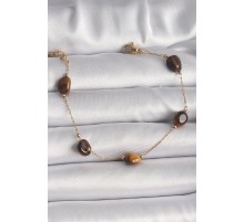 316L Çelik Gold Renk Zincir Kahverengi Doğaltaş Model Kadın Bileklik - TJ-BB6597