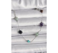 316L Çelik Gümüş Renk Zincir Renkli Doğaltaş Model Kadın Bileklik - TJ-BB6600