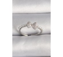 Pirinç Gümüş Renk Zirkon Taşlı Fiyonk İnci Detay Ayarlanabilir Yüzük - TJ-BYK3526