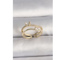 Pirinç Gold Renk Zirkon Taş Detaylı Kelebek Figür Ayarlanabilir Yüzük - TJ-BYK3527