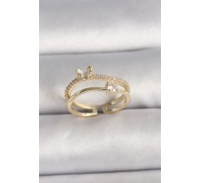 Pirinç Gold Renk Zirkon Taş Detaylı Kelebek Figür Ayarlanabilir Yüzük - TJ-BYK3527