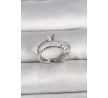 Pirinç Gümüş Renk Zirkon Taşlı Kelebek Figürlü Ayarlanabilir Yüzük - TJ-BYK3528