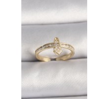 Pirinç Gold Renk Zirkon Taşlı İnci Detay Kilit Kalp Figür Ayarlanabilir Yüzük - TJ-BYK3537