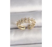 Pirinç Gold Renk Zirkon Taşlı Ayarlanabilir Yüzük - TJ-BYK3543