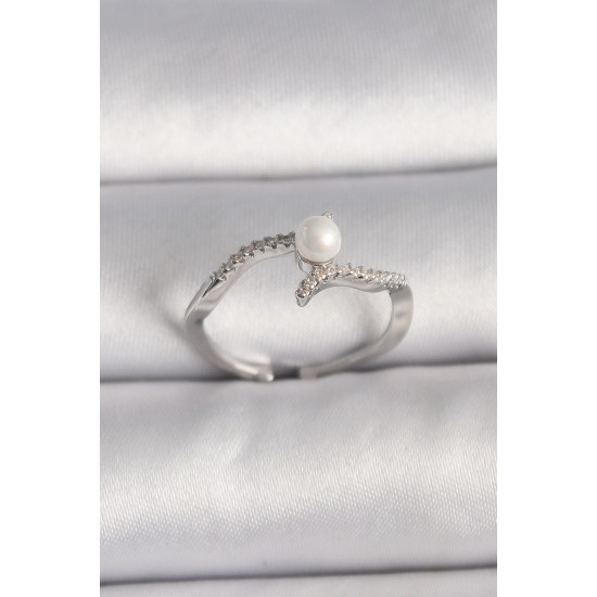 Pirinç Gümüş Renk Zirkon Taşlı Ayarlanabilir Yüzük - TJ-BYK3548