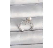 Pirinç Gümüş Renk Zirkon Taşlı Deniz Yıldızı Model İnci Detay Ayarlanabilir Yüzük - TJ-BYK3550