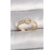 Pirinç Gold Renk Zirkon Taşlı Ayarlanabilir Kadın Yüzük - TJ-BYK3561