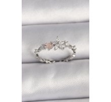 Pirinç Gümüş Renk Zirkon Taşlı Çiçek Model Ayarlanabilir Yüzük - TJ-BYK3564