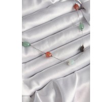 316L Çelik Gümüş Renk Zincir Renkli Doğaltaş Model Kadın Kolye - TJ-BKO9660