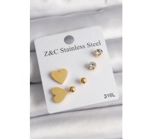 316L Çelik Gümüş Renk Zirkon Taşlı Kalpli Kadın Küpe Seti - TJ-BKP10004