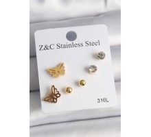 316L Çelik Gold Renk Zirkon Taşlı Kelebek Figür Kadın Küpe Seti - TJ-BKP10007