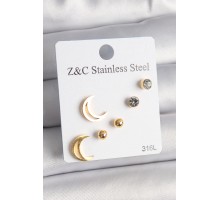 316L Çelik Gold Renk Zirkon Taşlı Hilal Model Kadın Küpe Seti - TJ-BKP10009