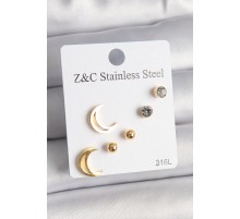 316L Çelik Gold Renk Zirkon Taşlı Hilal Model Kadın Küpe Seti - TJ-BKP10009