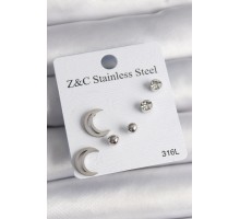 316L Çelik Gümüş Renk Zirkon Taşlı Hilal Model Kadın Küpe Seti - TJ-BKP10010