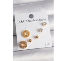 316L Çelik Gold Renk Zirkon Taşı Labirent Model Kadın Küpe Seti - TJ-BKP10011