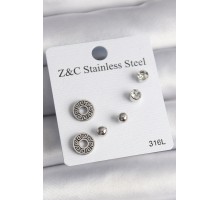 316L Çelik Gümüş Renk Zirkon Taşlı Labirent Model Kadın Küpe Seti - TJ-BKP10012