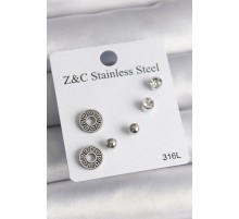 316L Çelik Gümüş Renk Zirkon Taşlı Labirent Model Kadın Küpe Seti - TJ-BKP10012