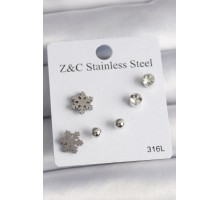 316L Çelik Gümüş Renk Zirkon Taşlı Kar Tanesi Model Kadın Küpe Seti - TJ-BKP10014