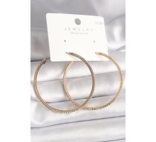 Pirinç Gold Renk Zirkon Taşlı Halka Model Kadın Küpe - TJ-BKP10015