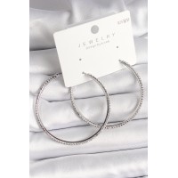 Pirinç Gümüş Renk Zirkon Taşlı Halka Model Kadın Küpe - TJ-BKP10016