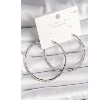 Pirinç Gümüş Renk Zirkon Taşlı Halka Model Kadın Küpe - TJ-BKP10016