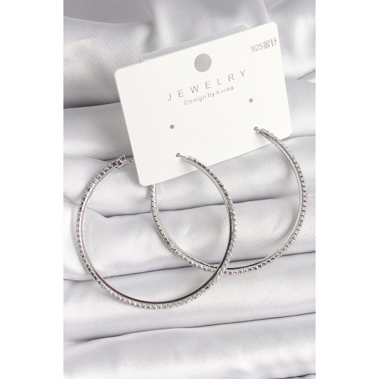 Pirinç Gümüş Renk Zirkon Taşlı Halka Model Kadın Küpe - TJ-BKP10016