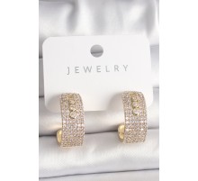 Pirinç Gold Renk Zirkon Taşlı Halka Messika Model Kadın Küpe - TJ-BKP10017