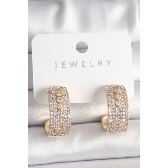 Pirinç Gold Renk Zirkon Taşlı Halka Messika Model Kadın Küpe - TJ-BKP10017