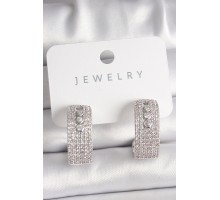 Pirinç Gümüş Renk Zirkon Taşlı Halka Messika Model Kadın Küpe - TJ-BKP10018