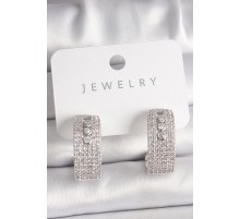 Pirinç Gümüş Renk Zirkon Taşlı Halka Messika Model Kadın Küpe - TJ-BKP10018