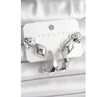 Gümüş Renk Kalp Halka Figür CCB Plastik Kadın Küpe Seti - TJ-BKP10019