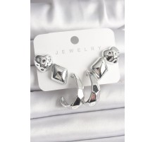 Gümüş Renk Kalp Halka Figür CCB Plastik Kadın Küpe Seti - TJ-BKP10019