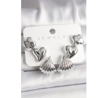 Gümüş Renk Yonca Kalp Deniz Kabuğu Figür CCB Kadın Küpe Seti - TJ-BKP10021