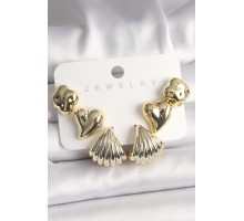 Gold Renk Yonca Kalp Deniz Kabuğu Figür CCB Kadın Küpe Seti - TJ-BKP10022