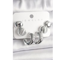 Gümüş Renk İşlemeli Daire Halka Model CCB Platik Kadın Küpe Seti - TJ-BKP10025