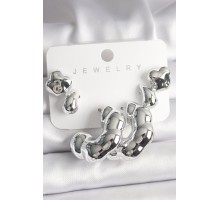 Gümüş Renk Yonca Damla Halka Model CCB Plastik Kadın Küpe Seti - TJ-BKP10027