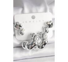 Gümüş Renk Yonca Damla Halka Model CCB Plastik Kadın Küpe Seti - TJ-BKP10027