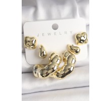 Gold Renk Yonca Damla Halka Model CCB Plastik Kadın Küpe Seti - TJ-BKP10028