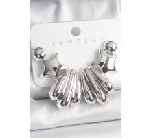 Gümüş Renk Yıldız Deniz Kabuğu Model CCB Plastik Kadın Küpe Seti - TJ-BKP10031