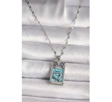 316L Çelik Gümüş Renk Pembe Zirkon Taşlı Taç Kalp Portre Model Kadın Kole - TJ-BKO9669