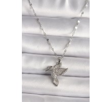 316L Gümüş Renk Zirkon Taşlı Sinek Kuşu Model Kadın Kolye - TJ-BKO9675
