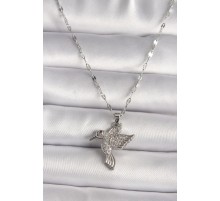 316L Gümüş Renk Zirkon Taşlı Sinek Kuşu Model Kadın Kolye - TJ-BKO9675
