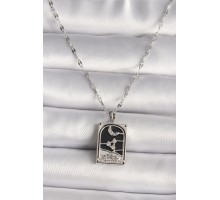 316L Çelik Gümüş Renk Zirkon Taşlı  Ay Figürlü Taror Model Kadın Kolye - TJ-BKO9685