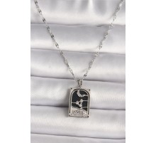 316L Çelik Gümüş Renk Zirkon Taşlı  Ay Figürlü Taror Model Kadın Kolye - TJ-BKO9685