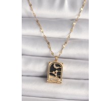 316L Çelik Gold Renk Zirkon Taşlı Ay Figürlü Tarot Model Kadın Kolye - TJ-BKO9686
