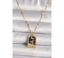 316L Çelik Gold Renk Zirkon Taşlı Ay Figürlü Tarot Model Kadın Kolye - TJ-BKO9686